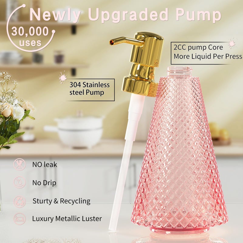 QIQU Pink Bathroom Accessories Set  5 Pcs Premium Glass Bathroom Accessory Set with Vanity Organizer  Lotion Dispenser  Soap Dish  Bathroom Tumbler  Cotton Swab Jars - Image 3